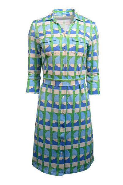 Current Boutique-J. McLaughlin - Green, Blue, & Cream Geometric Print