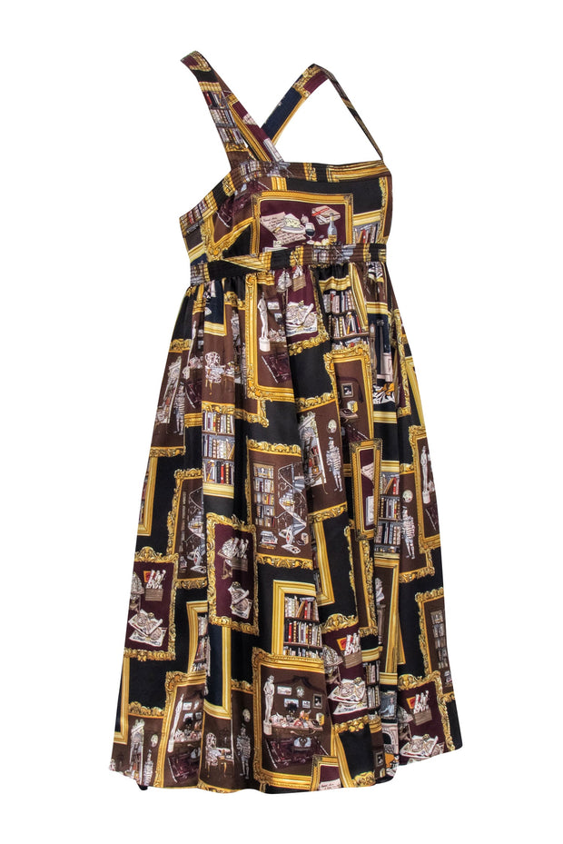 Current Boutique-J.Crew Collection - Brown & Gold Book Novelty Print Dress Sz 8