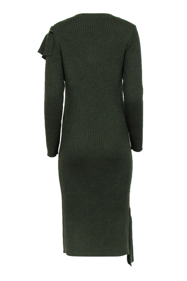 Current Boutique-J.Crew Collection - Green Ribbed Knit Long Sleeve Ruffle Dress Sz M