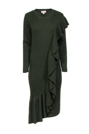 Current Boutique-J.Crew Collection - Green Ribbed Knit Long Sleeve Ruffle Dress Sz M