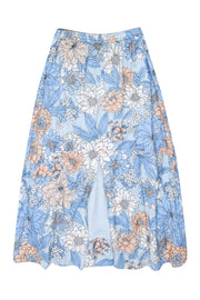 Current Boutique-J.Crew Collection - Light Blue, Peach, & Ivory Floral Print Textured Satin Skirt Sz S