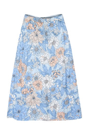 Current Boutique-J.Crew Collection - Light Blue, Peach, & Ivory Floral Print Textured Satin Skirt Sz S
