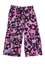 Current Boutique-J.Crew Collection - Pink & Purple Floral Print Silk Crop Pants Sz 4