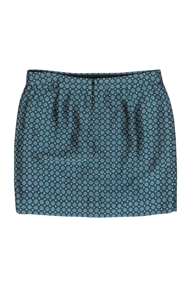 Current Boutique-J.Crew Collection - Teal & Black Jacquard Print Mini Skirt Sz 6