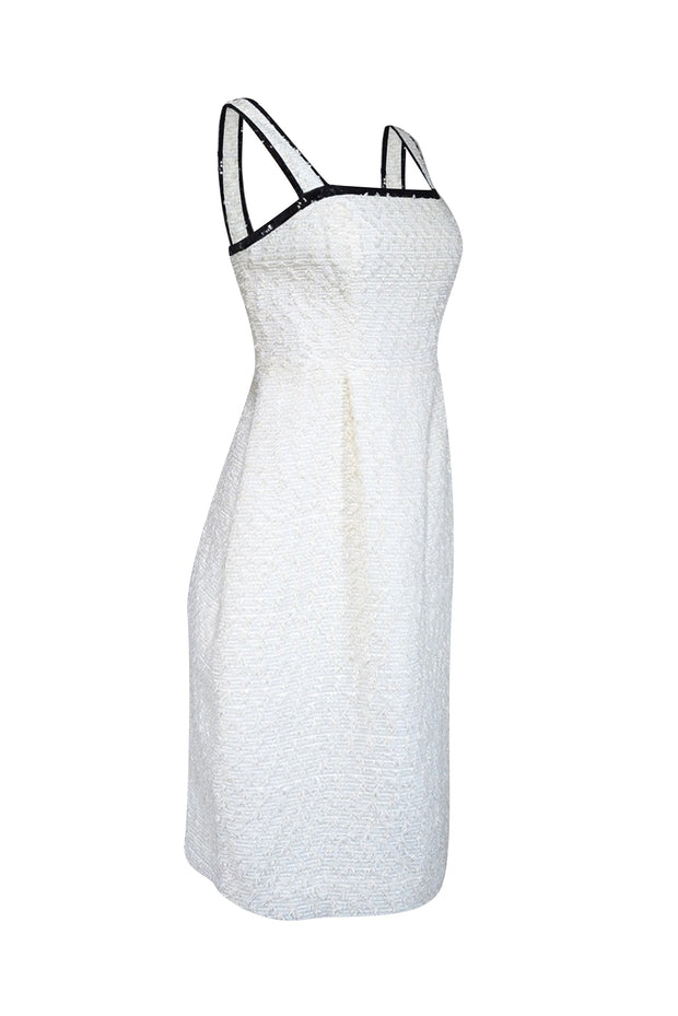 Current Boutique-J.Crew Collection - White & Cream Eyelash Fringe Textured Dress w/ Sequin Trim Sz 10