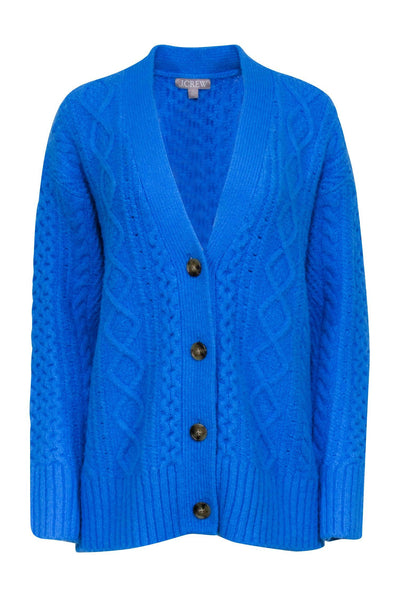 Current Boutique-J.Crew - Pool Blue Chunky Knit Wool Blend Cardigan Sz S