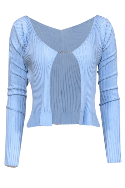 Current Boutique-Jacquemus - Baby Blue Ribbed Metal Logo Closure Front Top Sz 6