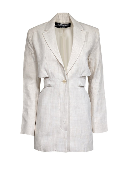 Current Boutique-Jacquemus - Beige Cream Blend Cut Out Blazer Dress Sz 4