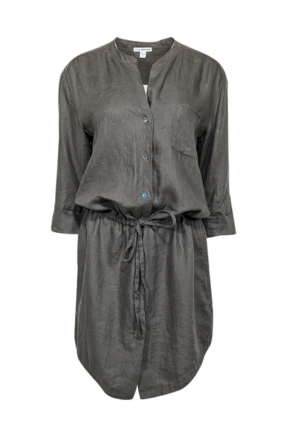 Current Boutique-James Perse - Army Green Linen Drop Waist Mini Dress Sz L