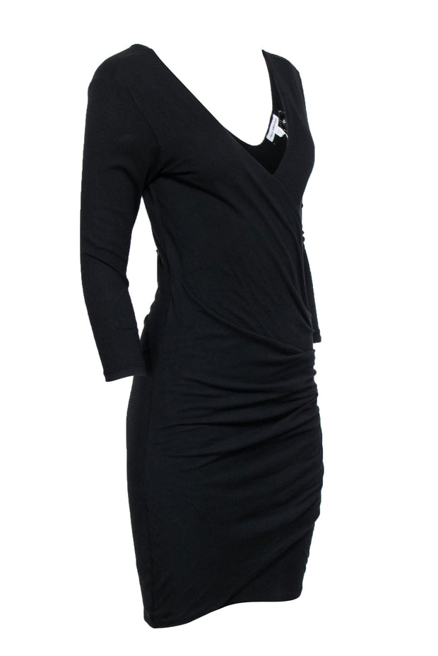 Current Boutique-James Perse - Black Long Sleeves Ruched Dress Sz L