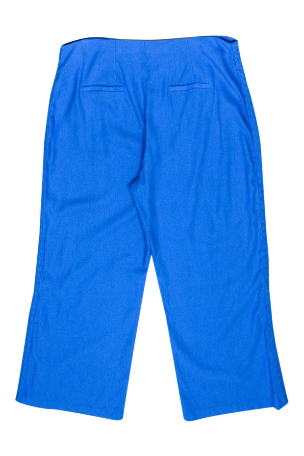 Current Boutique-Jason Wu - Aqua Blue Linen Blend Braided Trim Pants Sz 12