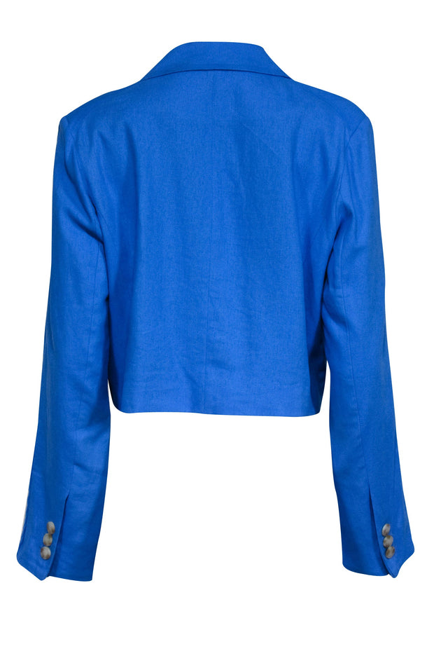 Current Boutique-Jason Wu - Aqua Blue Linen Blend Cropped Blazer Sz L