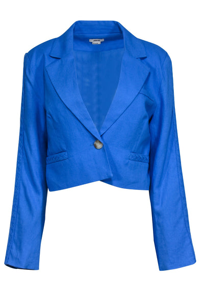 Current Boutique-Jason Wu - Aqua Blue Linen Blend Cropped Blazer Sz L