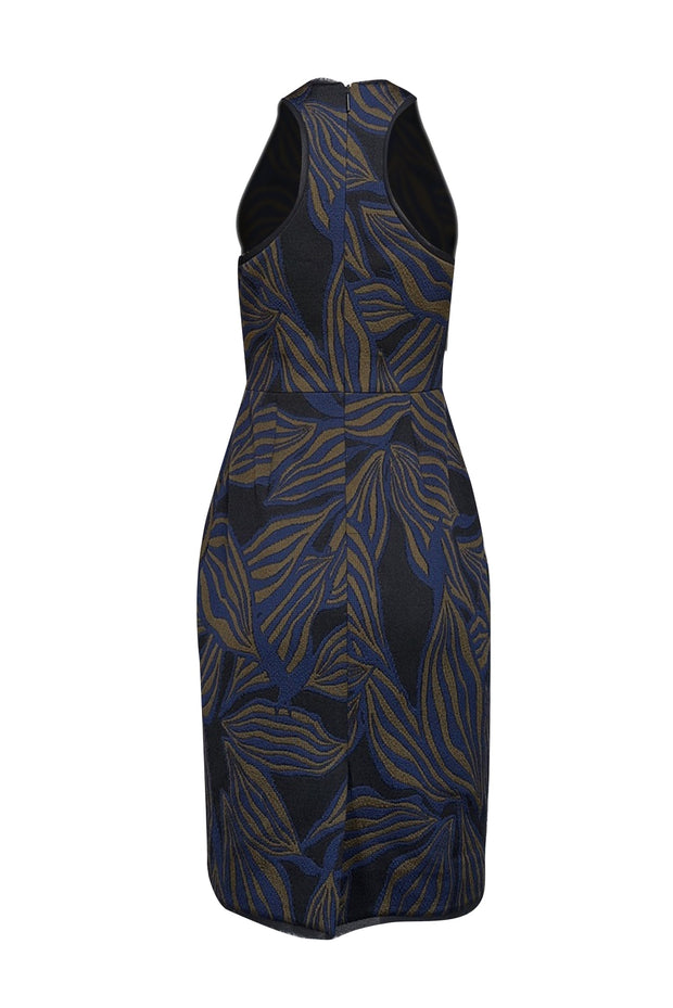 Current Boutique-Jason Wu - Blue, Olive, & Black Leaf Jacquard Dress Sz 4