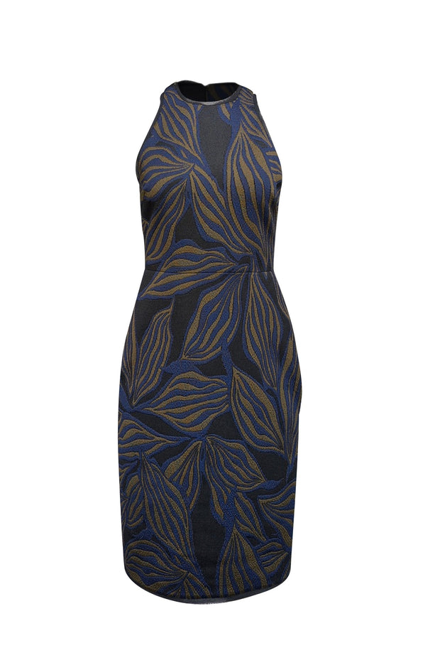 Current Boutique-Jason Wu - Blue, Olive, & Black Leaf Jacquard Dress Sz 4