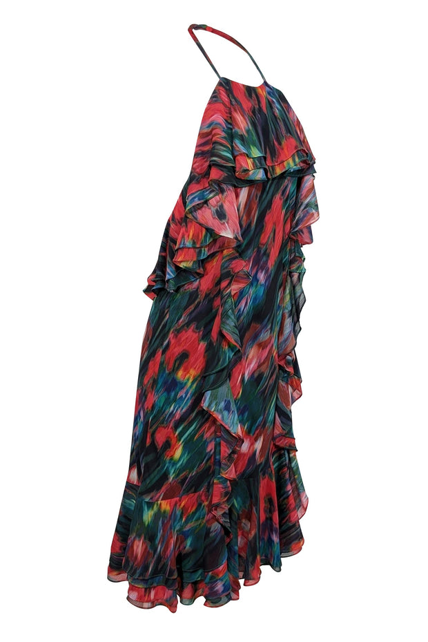 Current Boutique-Jason Wu - Green, Red, & Multicolor Blurred Floral Print Chiffon Dress Sz 12