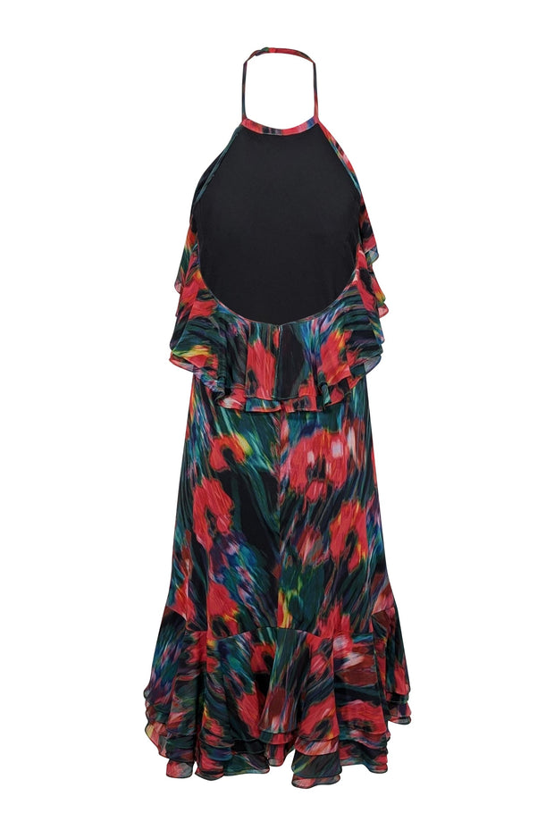 Current Boutique-Jason Wu - Green, Red, & Multicolor Blurred Floral Print Chiffon Dress Sz 12