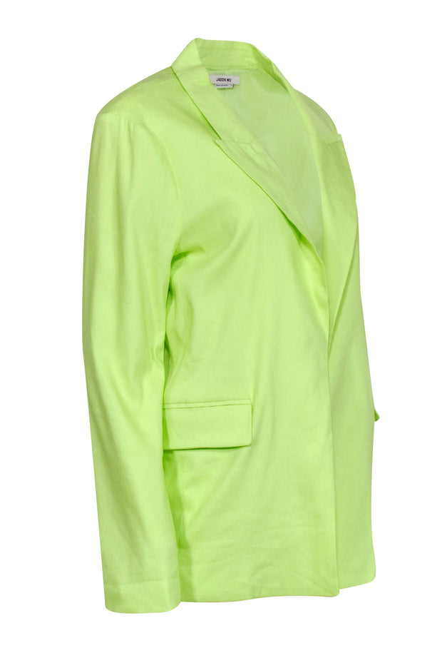 Current Boutique-Jason Wu - Lime Green Linen Blend Open-Front Blazer Sz M