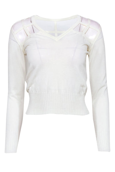 Current Boutique-Jean Paul Gaultier - Cream Long Sleeve Sweater w/ Lattice Details Sz S