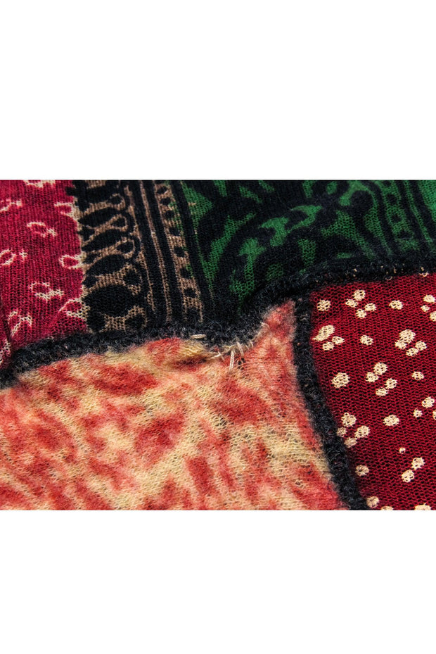 Current Boutique-Jean Paul Gaultier - Red Multi Tribal Print Patchwork Mesh Skirt Sz L