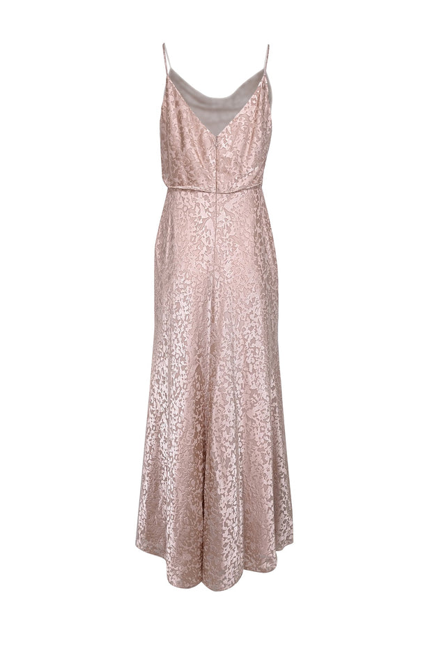 Current Boutique-Jenny Yoo - Light Pink Velvet Burn Out Sleeveless Formal Dress Sz 12