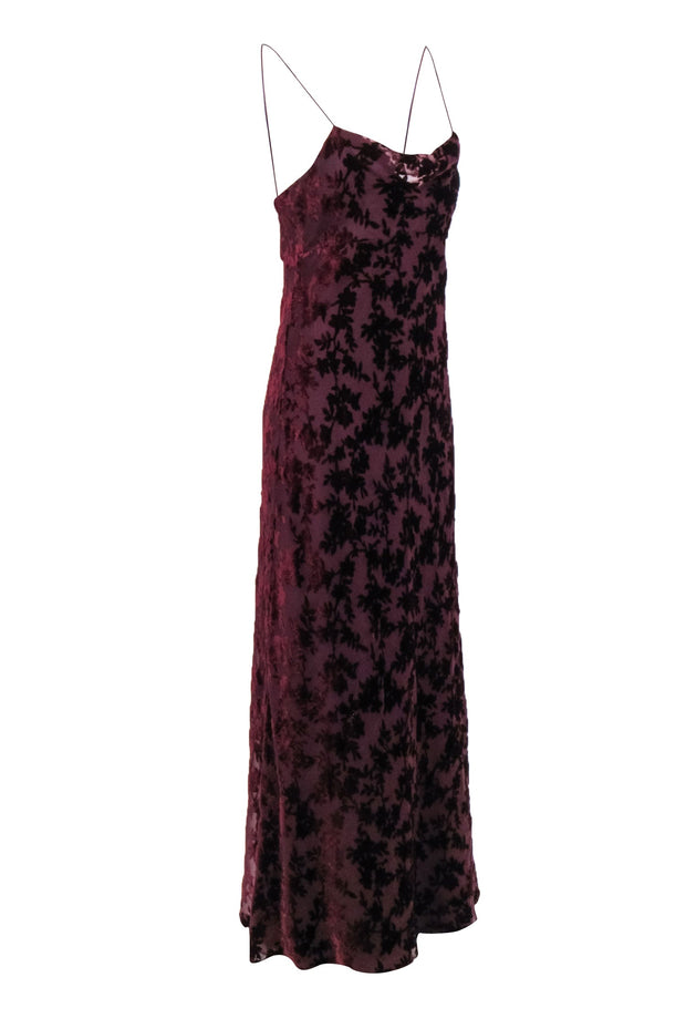 Current Boutique-Jenny Yoo - Maroon Floral Velvet Cowl Neck Dress Sz 12