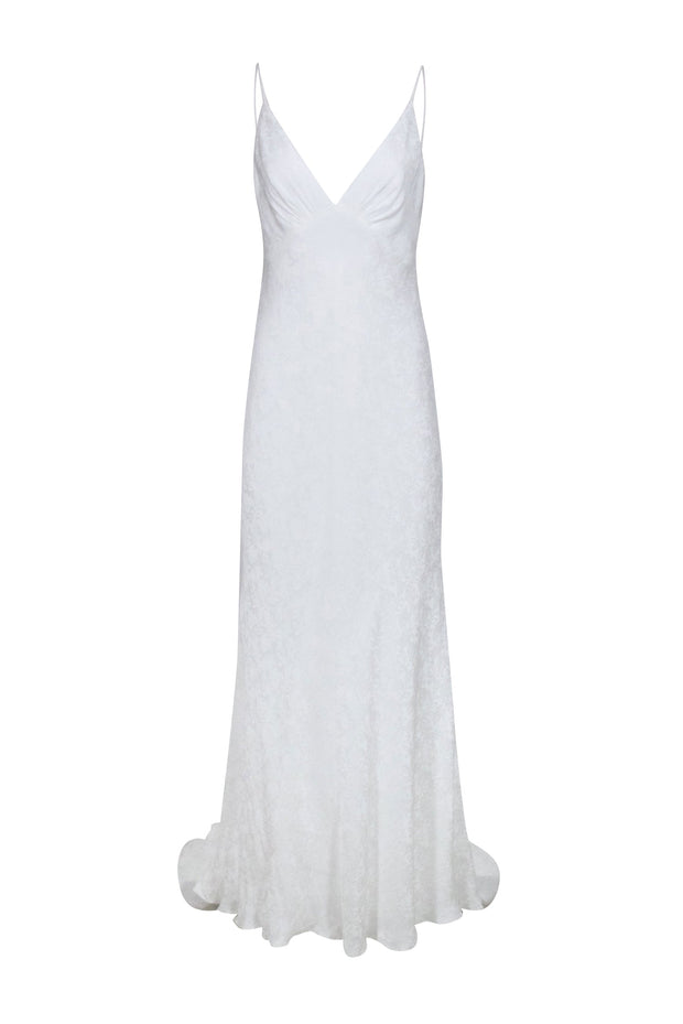 Current Boutique-Jenny Yoo - White "Cadence" Floral Jacquard Slip Formal Dress Sz 6