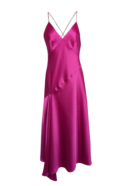 Current Boutique-Jill Jill Stuart - Fuchsia Satin Sleeveless Gown w/ Rhinestone Straps Sz 6