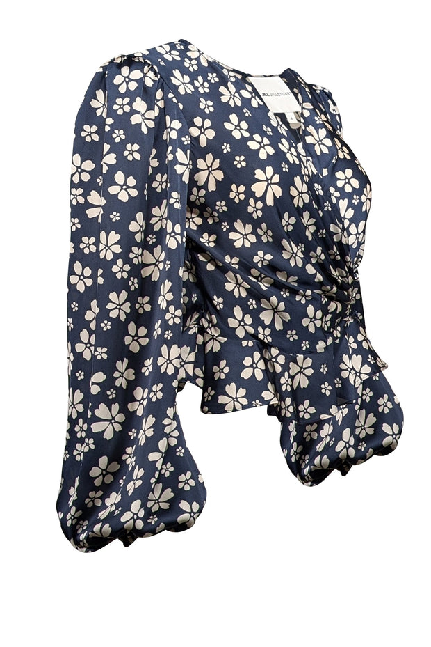 Current Boutique-Jill Stuart - Navy & Cream Floral Satin Top Sz 4