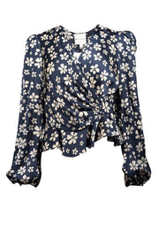 Current Boutique-Jill Stuart - Navy & Cream Floral Satin Top Sz 4