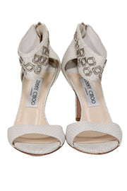 Current Boutique-Jimmy Cho - Ivory Snake Skin Embossed Leather Open Toe Pumps Sz 6