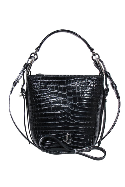 Current Boutique-Jimmy Choo - Black Patent Croc Texture Mini Bucket Bag