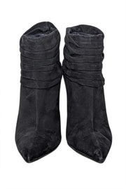 Current Boutique-Jimmy Choo - Black Ruched Suede Short Boots Sz 9