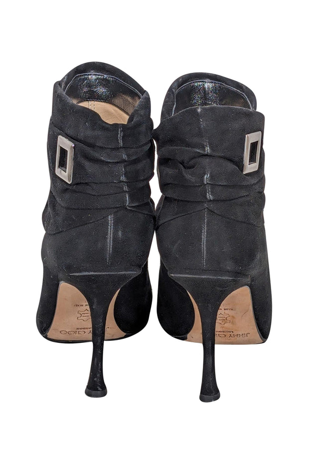 Current Boutique-Jimmy Choo - Black Ruched Suede Short Boots Sz 9