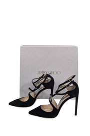 Current Boutique-Jimmy Choo - Black Suede Pointed Toe "Lancer 100" Pumps Sz 8