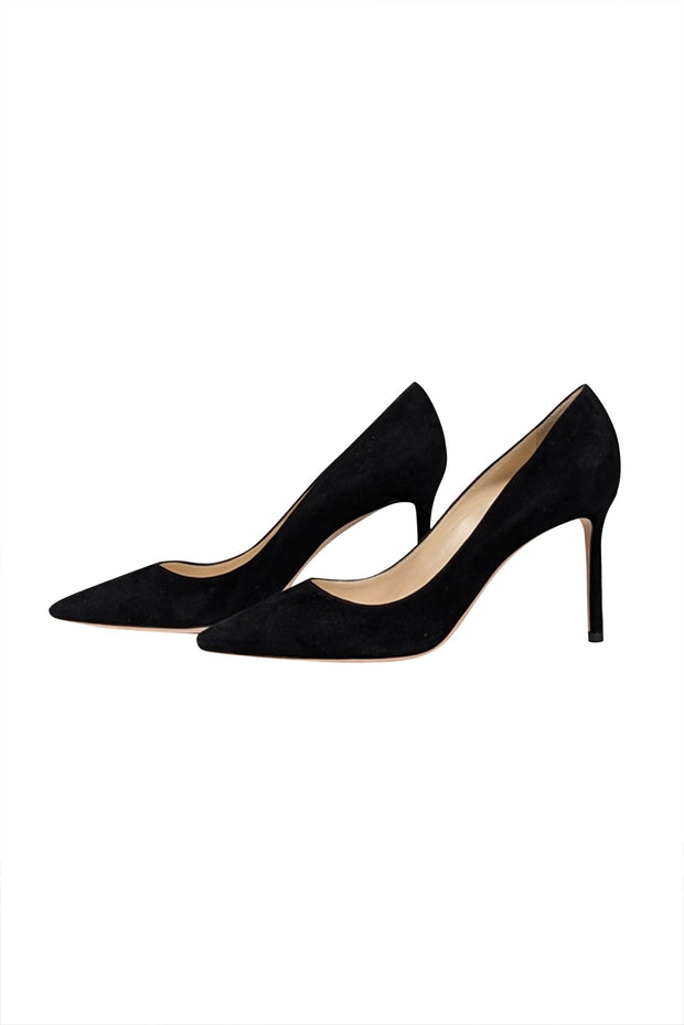 Current Boutique-Jimmy Choo - Black Suede Pointed Toe Pumps Sz 10.5