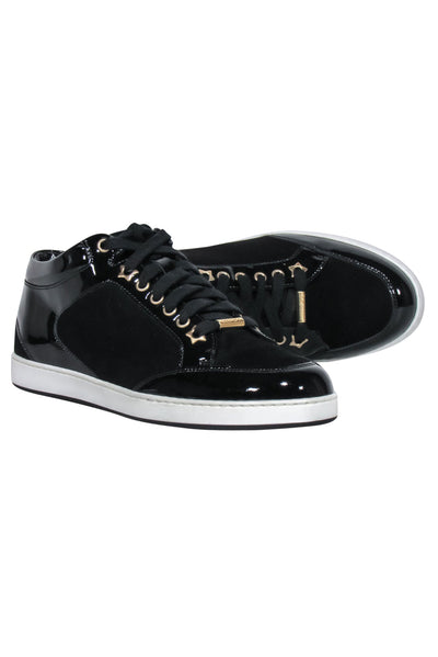 Current Boutique-Jimmy Choo - Black Suede w/ Patent Trim Sneakers Sz 7.5