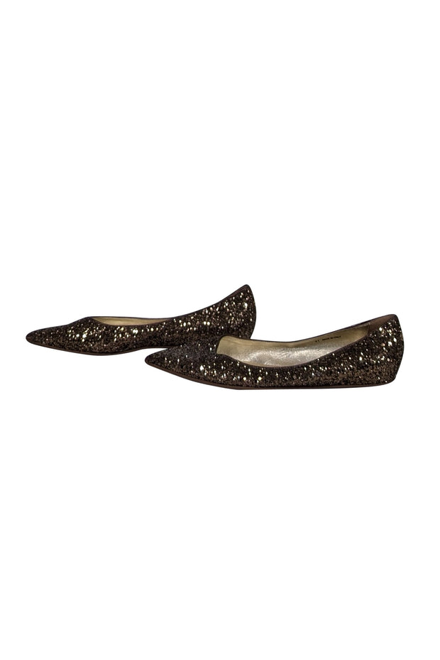 Current Boutique-Jimmy Choo - Bronze Chunky Glitter Pointed Toe Flats Sz 11