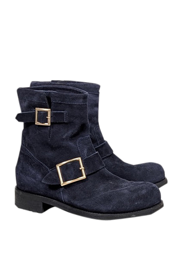 Current Boutique-Jimmy Choo - Navy Suede Ankle Boots Sz 8.5