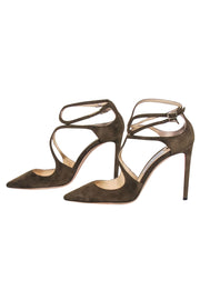 Current Boutique-Jimmy Choo - Olive Suede Pointed-Toe Heels Sz 10