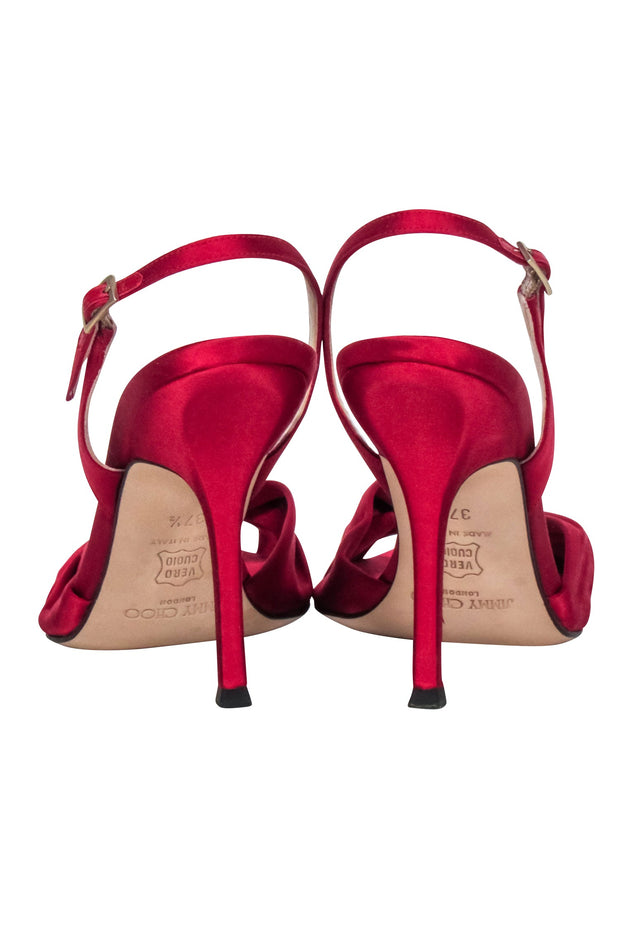 Current Boutique-Jimmy Choo - Red Satin Open Toe Pumps Sz 7.5