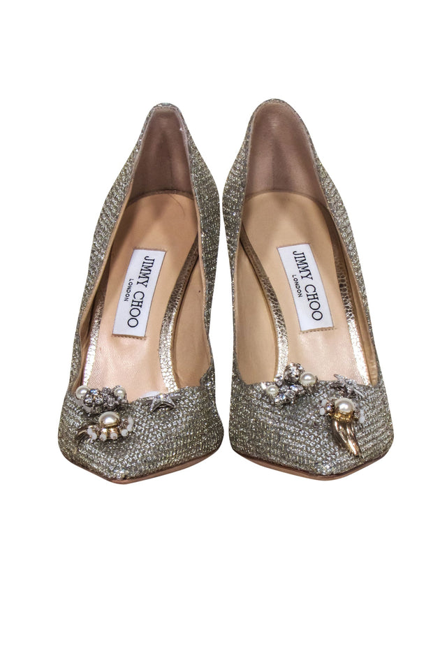 Current Boutique-Jimmy Choo - Silver & Champagne Crystal Dempsey Pumps Sz 10