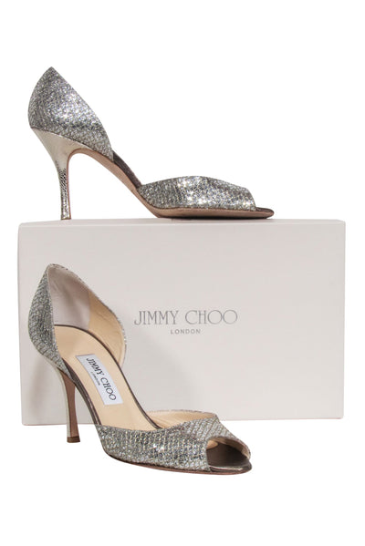 Current Boutique-Jimmy Choo - Silver Sequin Peep Toe Pumps Sz 8