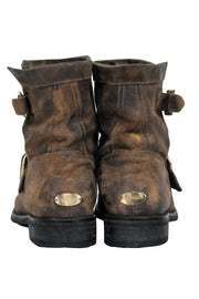 Current Boutique-Jimmy Choo - Tan Suede Leather Distressed Moto Boots Sz 7.5