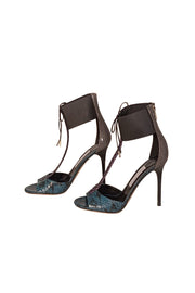 Current Boutique-Jimmy Choo - Teal Green Snake Embossed "Mahine" Strappy Pumps Sz 9.5