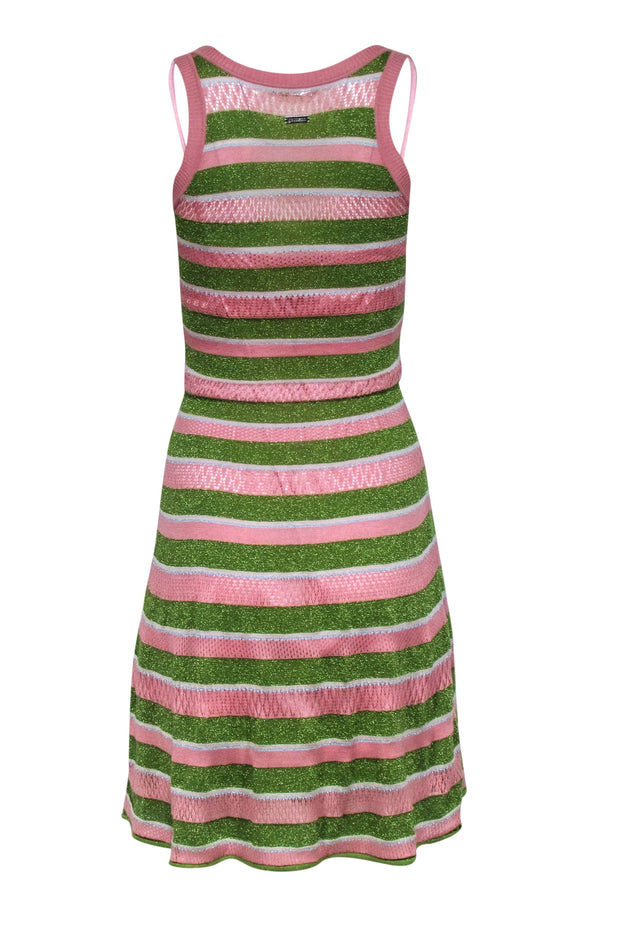 Current Boutique-John Galliano - Pink & Green Stripe Knit Sleeveless Dress Sz XS