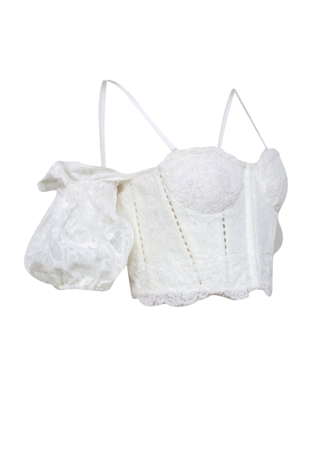 Current Boutique-Johnathan Simkhai - White Puff Sleeve Lace Bustier Top Sz 8