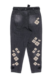 Current Boutique-Johnny Was - Black Embroidered Cotton Pants w/ Tie Waist Sz M