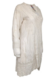 Current Boutique-Johnny Was - Ivory Long Sleeve Embroidered Mini Dress Sz S