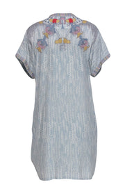 Current Boutique-Johnny Was - Light Blue Floral Embroidered Short Sleeve Dress Sz L